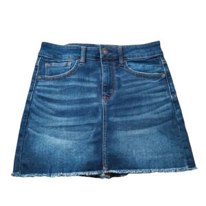 American Eagle High-Rise Mini Dark Wash Denim Mini Skirt raw seam Size 4